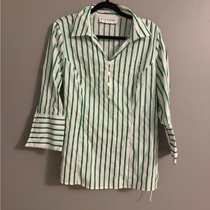 Vintage Green Stripe Button-Front Women's Shirt